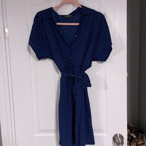 blue polka dot collared dress